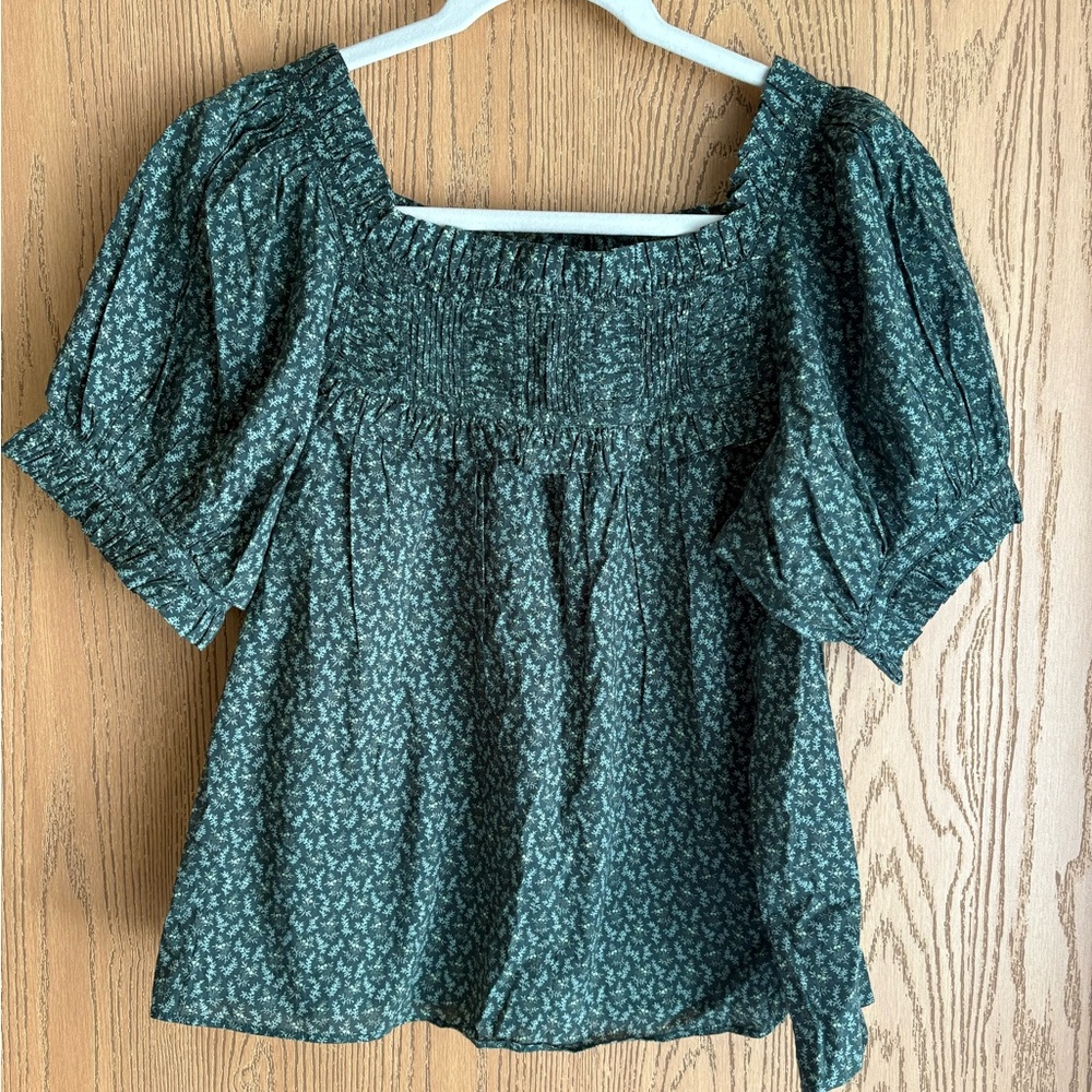 Doen Green Floral Frances Top